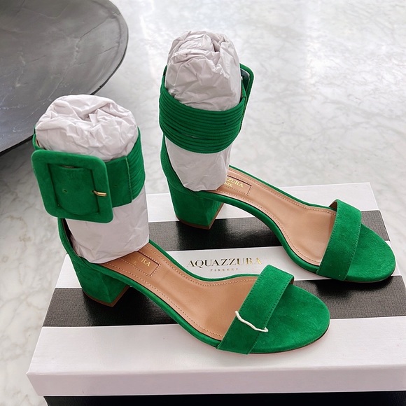 Authentic Aquazzura Suede 💯 goat skin Jasmine green sandals - Picture 3 of 13